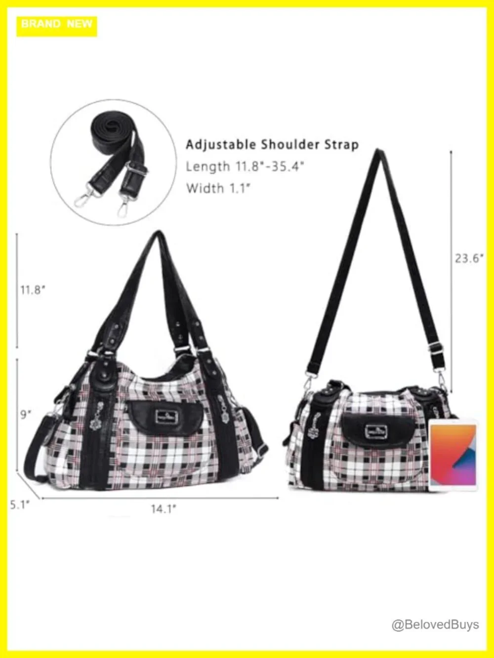 Washed Leather Hobo Shoulder Bag Satchel Tote Multi-Pocket
